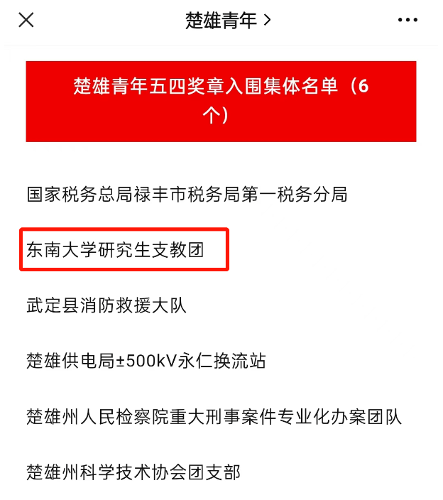 袁典-东南大学研究生支教团荣获_楚雄青年五四奖章_称号.png